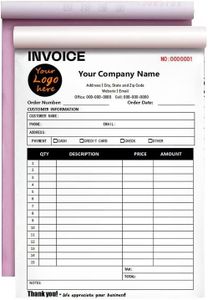 Custom Invoice Form with Your Company Name,Personalized Carbonless Form 3-Part /2-Part NCR Paper, Add Company Name, Address, Phone and Number Printed(A-2-Part,Logo)