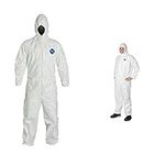 Tyvek Disposable Suit by Dupont with Elastic Wrists, Ankles and Hood (2XL) & Pioneer V7015550-XL Microporous Disposable Coverall, Chemical Protective, Breathable and Comfortable White, XL