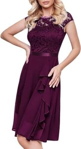 Women Dresses Floral Lace Slim Cocktail Formal Party Evening Dress Work Dress (AU, Alpha, Medium, Regular, Regular, Purplish red)