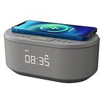 i-box Alarm Clocks Bedside, Alarm Clock with Wireless Charging, Bluetooth Speaker, Radio Alarm Clock, Fast Qi Wireless Charger, Mains Powered, FM Radio, USB Charging Port, Dimmable, Non Ticking