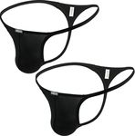 iKingsky Men's Sexy Little G-String Underwear Y-Back Thong Mens Under Panties (Small, Black-2 Pack)