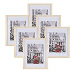 Picture Frame Set of 6, 11x14 Photo Frame with Mat and Pictures for Tabletop Display and Wall Hanging Made of Solid Wood