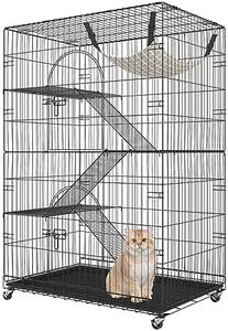 VEVOR Cage pour Chat 4 Niveaux Grande Cage sur roulettes Verrouillables Pivotant 360° 90x60x133 cm Enclos en Fer Intérieur Amovible 3 Échelles 1 Hamac pour 1-3 Chats Petits Animaux Lapins Hamsters