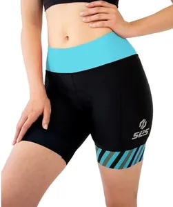 SLS3 Triathlon Shorts Women - Super Comfy 6" Tri Shorts Women Triathalon Shorts - Slim Athletic Fit Womens Tri Shorts FRT, Padded, 2 Pockets (Black/Martinica Blue, Medium)