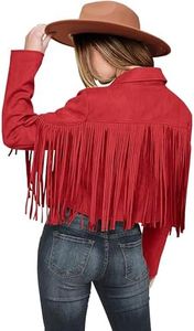 PRETTYGARDEN Womens Faux Suede Jackets 2024 Fall Fashion Open Front Fringe Short Coats Outwear (Red,X-Large)