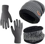 Qckarobe Winter Knitted Beanie Scarf and Gloves Set For Men Women Windproof Warm Scarf Neck Scarf Hat and Touch Screen Gloves Warm with Wool Lining, Gray, Talla Única