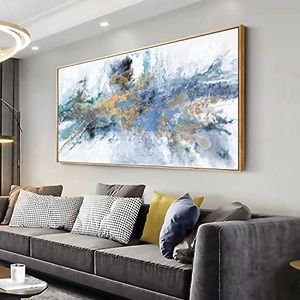 vgrozirh Wall Art Framed Ready to Hang Wall Art Modern Fantasy Paintings Navy Blue Yellow Abstract Wall Art Prints Canvas Painting Large Size for Living Room Bedroom Office Decoration 20"x40"