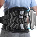 FEATOL Back Brace for Lower Back Pain Women Men, Removable Dual-Side Spine Lumbar Pad with Snug Fit, Adjustable Support Belt for Work, Gray, Size XXL 45-50"