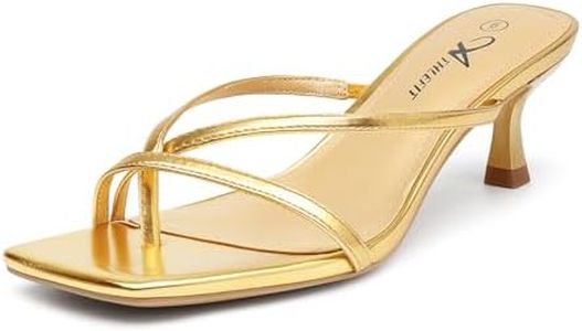 Athlefit Kitten Heels for Women Flip Flops Square Open Toe Strappy Thong Heeled Sandals Sexy Party Wedding Dress Shoes Gold Size 8.5