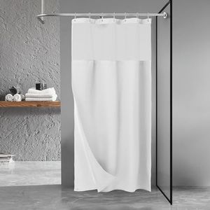 N&Y HOME Stall Waffle Weave Shower Curtain with Snap-in Fabric Liner & Hooks Set - 36" x 72" Small Shower Stall Size, Hotel Style & Mesh Top Window, Machine Washable - 36x72, White