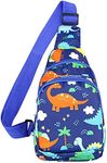 ANKOMINA Small Sling Bag for Kids Cute Cartoon Crossbody Shoulder Bag Unicorn Dinosaur Chest Bag for Outdoor,Travel,Hiking, Blue, One Size, Portable