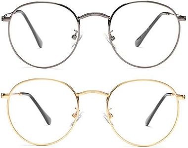 Braylenz Vintage Round Metal Glasses Frame with Clear Lens, 2 Pack Women Men Non-Prescription Eyeglasses(Gunmetal+Gold)