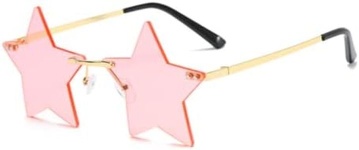 ENTHYI Rimless Star shape Sunglasses Personality Sun Glasses for women/men Party glasses personality pentagram eyewears, Pink, One Size