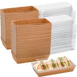 Dicunoy 100 Pack Paper Sandwich Boxes with Clear Lids, Disposable Swiss Roll Cake Containers, Rectangle To Go Boxes for Sushi, Waffle, Cookie, Fruits, Pastry, Desserts, Food Truck Business