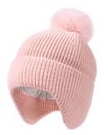 FURTALK Toddler Baby Winter Hat Toddler Warm Fleece Lined Earflap Knit Kids Hat Infant Newborn Pom Pom Hat Beanie Girls Boys Unisex Pink