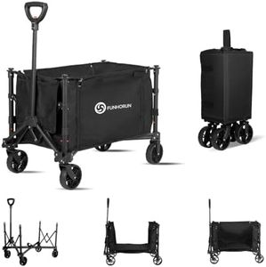FUNHORUN Heavy Duty Collapsible Wagon Carts, Compact Foldable Utility Wagon with Versatile Canvas for Grocery, Camping, Shopping, Garden, Sports, Load up to 155LBS/120L, Black