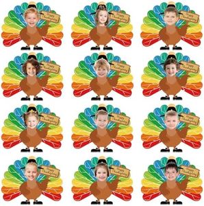 50Pcs Thanksgiving Turkey Bulletin Board Decorations with 100Pcs Glue Points Turkey Paper Cutouts with Photo Space for DIY Craft Classroom Door Wall Party Décor