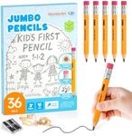 Shuttle Art Jumbo Pencils - 36 Pack Triangle Pre sharpened Pencils #2 HB with Top Erasers & Sharpener, for Kids Ages 3-5, Kindergarten School Supplies, Ideal for Home, Classroom