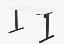 ERGOMATE Motorized Height Adjustable Desk (1200x600mm/4x2ft, Black Frame & White TT) with Basic Controller.