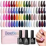 beetles Gel Polish 36 Colors Nail Set Versetile Color Palette Pastel Neon Bright Pink Yellow Blue Sparkle Glitter with 3Pcs Base Matte and Glossy Top All Seasons for Girls Women Golden Journey