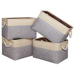 Univivi Large Storage Baskets Set of 4, Storage Baskets for Shelves with Cotton Rope Handles, Foldable Fabric Storage Boxes for Toys, Clothes, Office Products - Grey