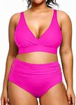 Yonique Womens Plus Size Bikini High Waisted Swimsuits Two Piece Bathing Suits Tummy Control Swimwear, Pink, 16 Plus