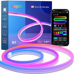 Lepro N1 IA Neon Ruban LED Mural 6M, Éclairage généré par IA LLM, MagicColor Bande LED avec App & Voice Control, Compatible Alexa et Google Assistant, IP65, Sync Musique Pour Chambre Gaming Décoration