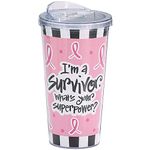 Pink Ribbon Breast Cancer I'm a Survivor, What's Your Superpower Travel Cup 20 oz