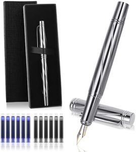 Andibro Ensemble de Stylo Plume de Luxe en Métal, Business Stylo Plume en Aluminium Robuste avec Pointe Fine 12pcs Cartouches D'encre 3,4 mm et Convertisseur pour Homme Journal Signature Cadeau Bureau