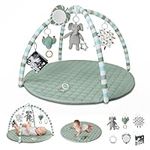 Baby Play Gym Mat, Tummy Time Mat with 6 Detachable Toys for Stage-Based Sensory & Motor Skill All Development, Easy to Install & Clean Baby Activity Mat, Gift for Newborn Baby Essentials, Sage Green