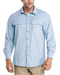 33,000ft Men's Long Sleeve Shirts UV Protection Safari Shirts Button-Down Shirt Breathable Wicking Quick Drying Outdoor Shirts with Pockets for Hiking Fishing Golfing, Light Blue M