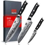 SHAN ZU Damascus Knife Set of 3 PCS, Japanese Damascus Steel 67 Layers Kitchen Knives Set High Carbon Professional Ultra-Sharp Chef Knife Set Ultra Sharp Cooking Utility Knife Set with G10 Handle