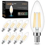 Cotanic LED Candelabra Bulb Dimmable 2700K Soft Warm White, E12 Small Base Type B Light Bulb 60W Equivalent, B11 Candle Light Bulb for Chandelier, Ceiling Fan Light Bulbs, 600LM, AC 120V, 8 Pack