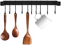 DREAMWENF Kitchen Wall Mounted Hanging Utensil Holder Rack, Wrought Iron Rail Rack with 10 S Hooks for Hanging Kitchen Utensils Set & Cookware,16 inch