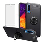 Phone Case for Samsung Galaxy A50 A50s A30s with Tempered Glass Screen Protector Magnetic Mount Ring Holder Kickstand Accessories Silicone Cover Mobile Slim Thin Protective Glaxay A 50 50S Gaxaly S50 50A A505G 2019 Cases Black