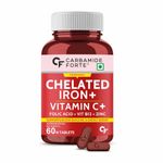 Carbamide Forte Iron Tablet. Chelated Iron Supplement for Women & Men | Folic Acid tablets with Vitamin C, B12, & Zinc - 60 Veg Tablets