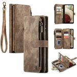 UEEBAI Wallet Case for Samsung Galaxy S8, Premium Handmade PU Leather Phone Case Card Slots Magnetic Closure Zipper Pocket Kickstand Flip Case with Hand Strap - Vintage Brown