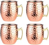 Moscow Mule Mugs, 18 Oz Hammered Copper Cups Set of 4, 100% Handcrafted Pure Solid Stainless Steel Mugs, Perfect for Cold Drinks, Beer, Wine, Bars, Parties