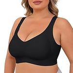 Yommay Soft Sleep Wirefree Bras for Women Full Coverage No Underwire Everyday Bras Comfortable Sports Bras,Black,3XL