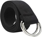 Oneyijun Braided Canvas Belt Women Men Boy Girl with Double Silver Metal D-Ring Buckle Casual Unisex 44.4 Inch Black