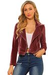 Allegra K Women's Velvet Lapel Collar Zipper Crop Moto Biker Jacket Pink Medium