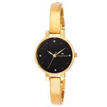 SWISSTONE Analog Stainless Steel Gold Plated Women's Watch (Black Dial Gold Colored Strap)