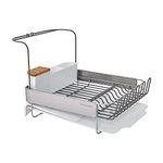 KitchenAid Full Size Compact to Full Capactiy Expandable Rust Resistant Dish Rack, with Self Draining Angled Drainboard and Removable Flatware Caddy, 24-Inch, White