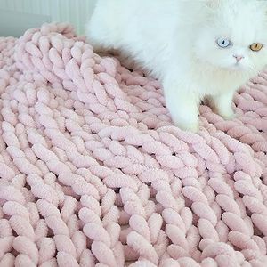 Maetoow Chenille Chunky Knit Blanket Throw （40×50 Inch）, Handmade Warm & Cozy Blanket Couch, Bed, Home Decor, Soft Breathable Fleece Banket, Christmas Thick and Giant Yarn Throws, Light Pink