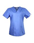 JONATHAN UNIFORM V Neck Scrub Tunic Top, Short Sleeve Work Shirts with 3 Pockets for Beauty, Carer, Clinic, Dental (Ceil Blue, M)