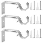 Ycolnaefllr Set of 3 Silver Adjustable Heavy Duty Curtain Rod Brackets Rod Holders Curtain Rod Hanging Brackets for 1 Inch Rod