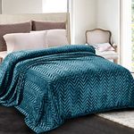 Whale Flotilla Flannel Fleece Queen Size Blanket for Bed, 220x240 CM, Soft Fluffy Velvet Bed Blanket with Decorative Chevron Pattern for All Season, Warm and Lightweight, Teal