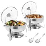 BriSunshine Chafing Dishes for Buffet, 2 Pack 4 QT Chafing Dish Buffet Set with Serving Spoons, Stainless Steel Buffet Servers and Warmers with Glass Lid & Lid Holder for Parties Wedding Event