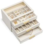 Vlando Jewellery Box - Aesthetic Jewellery Organiser with 3 Levels - Personalised Jewellery Box, Jewellery Organiser with Glass Lid, Jewellery Storage Large, Gift for Women