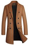 HXW.GJQ Men's Premium Wool Blend Double Breasted Long Pea Coat, Camel, Small